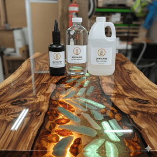 Gumlamps epoxy resin set Infront of a Taonga table