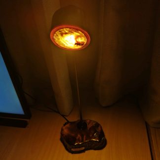Stunning lit upSwamp kauri Amber desk lamp with a plaque and Paua embelishment