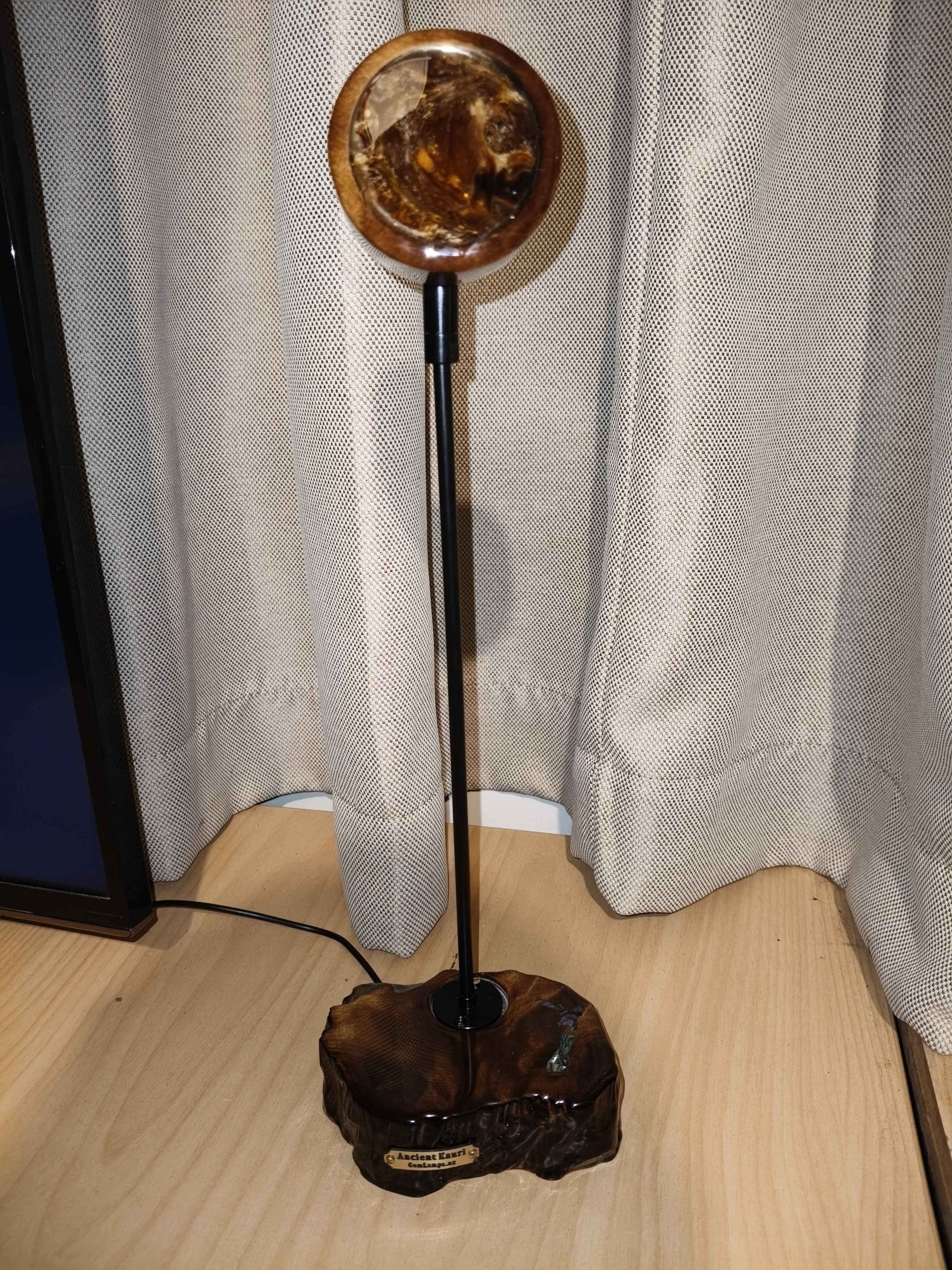 Stunning Swamp kauri Amber desk lamp with a plaque and Paua embellishment