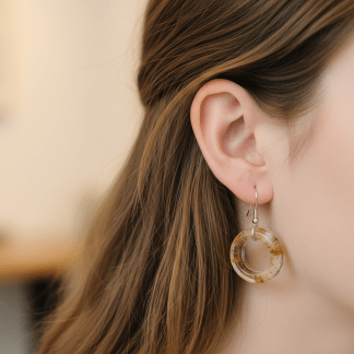 Wearing a kauri gum amber Earing made by gumlamps