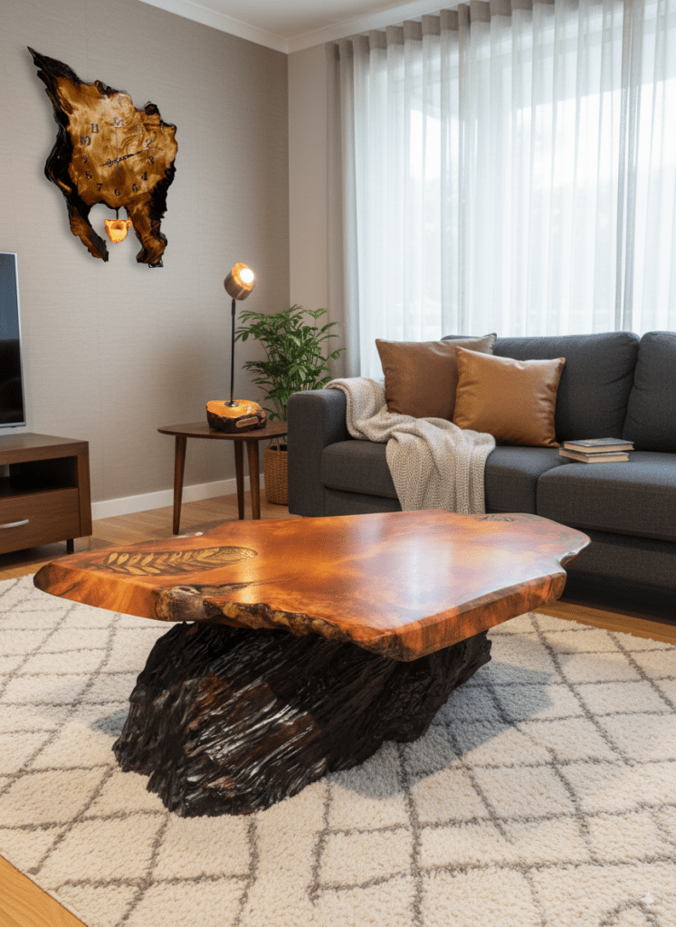 beautiful swamp kauri fern table pendulum clock and lamp